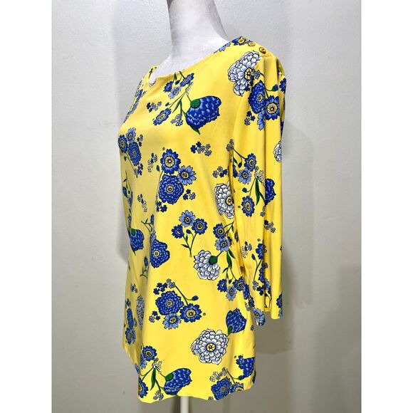 Charter club top floral blouse cathalina cloth yellow and blue colorful women' L - Picture 2 of 5